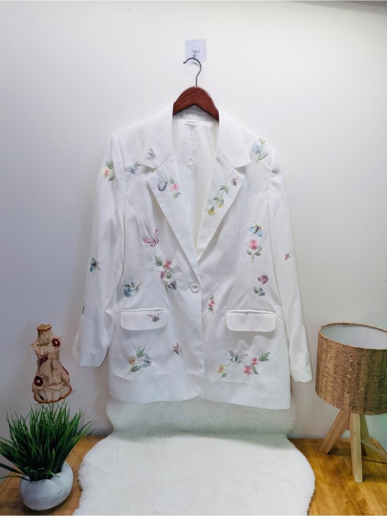 Together Jackets & Blazers - New Paisley Pink Blue Green Yellow Embroidered Floral & Butterfly Blazer 🦋